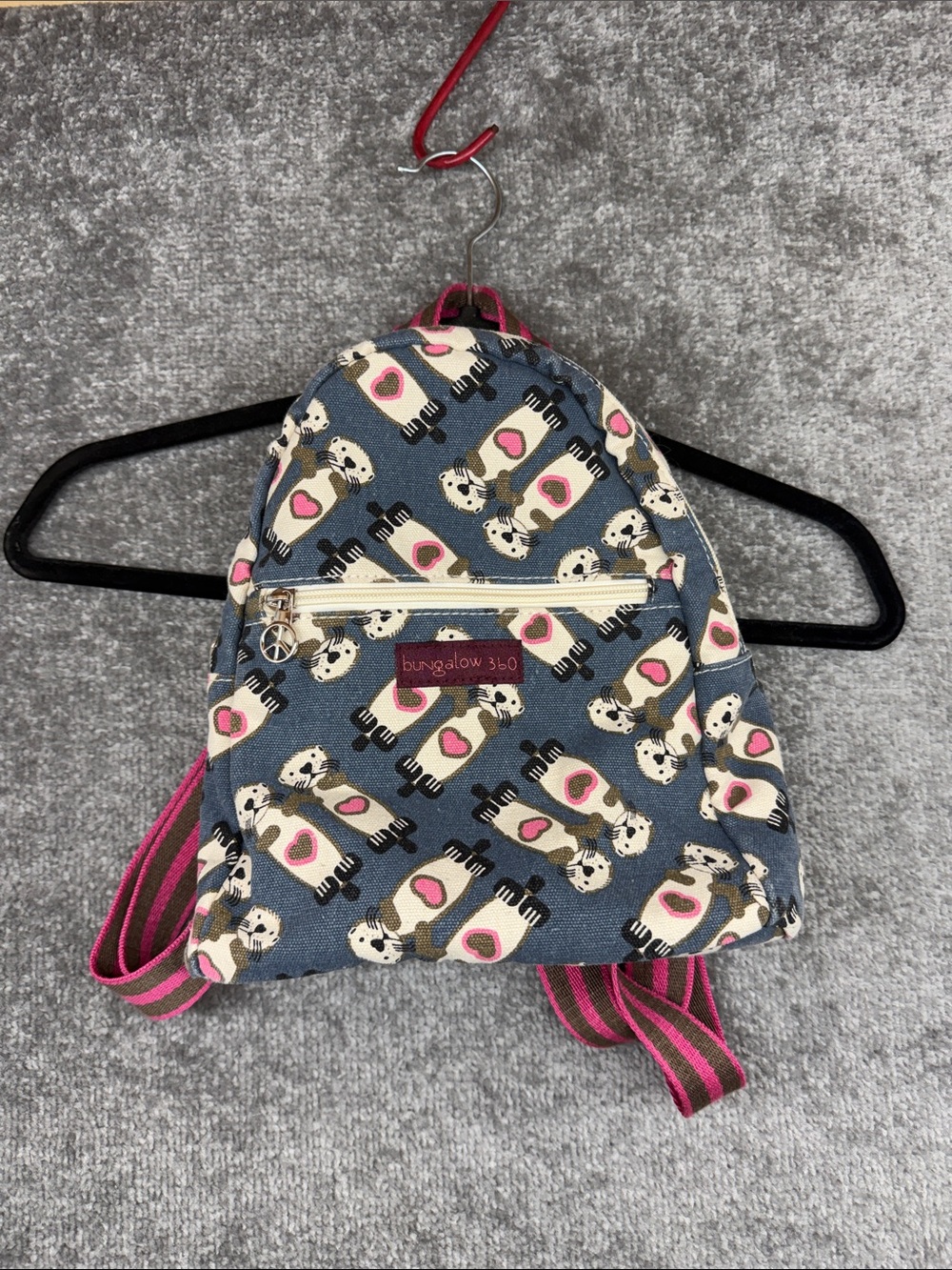 Bungalow 360 Mini Backpack Sea Otter Hearts Canvas Pink Blue Peace Sign
